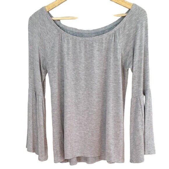 Chaser Womens Bell Sleeve Top Gray Small Scoop Neck Flowy Stretchy Cool Jersey - Picture 1 of 7